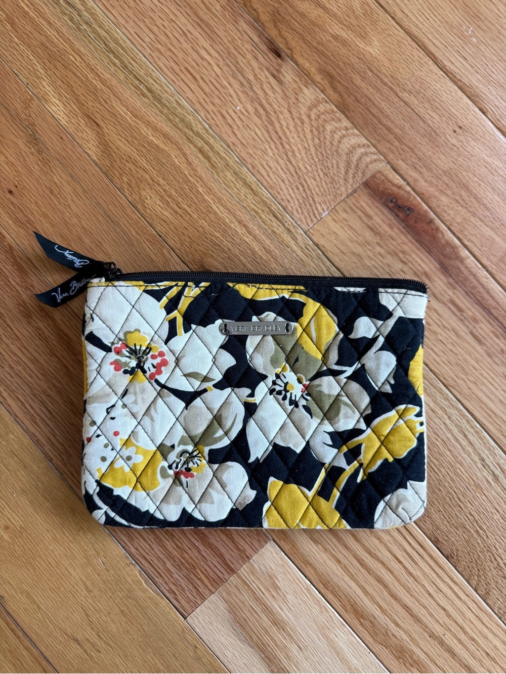 Vera Bradley Quilted Floral Zip Pouch in Yellow, Black & Cream